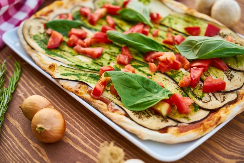 Veggie Garden apache pizza with roasted vegetables